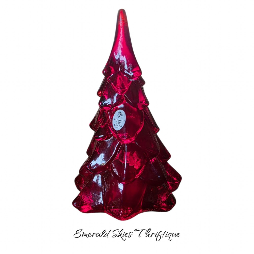 Fenton Glass 7" Red Christmas Tree 100th Anniversary Glowy sticker free ship